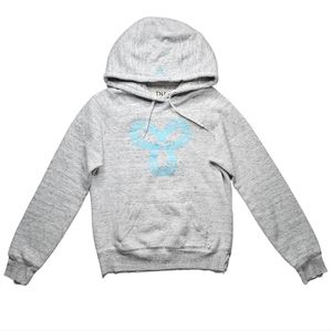 TNA Heathered Grey Hoodie with Big Light Blue Logo Kangaroo Pockets Size Medium